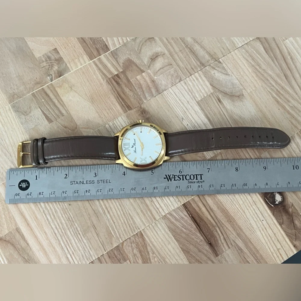 Lucien Piccard Luxury Large Gold-Tone Case Watch Brown Leather Strap White Dial